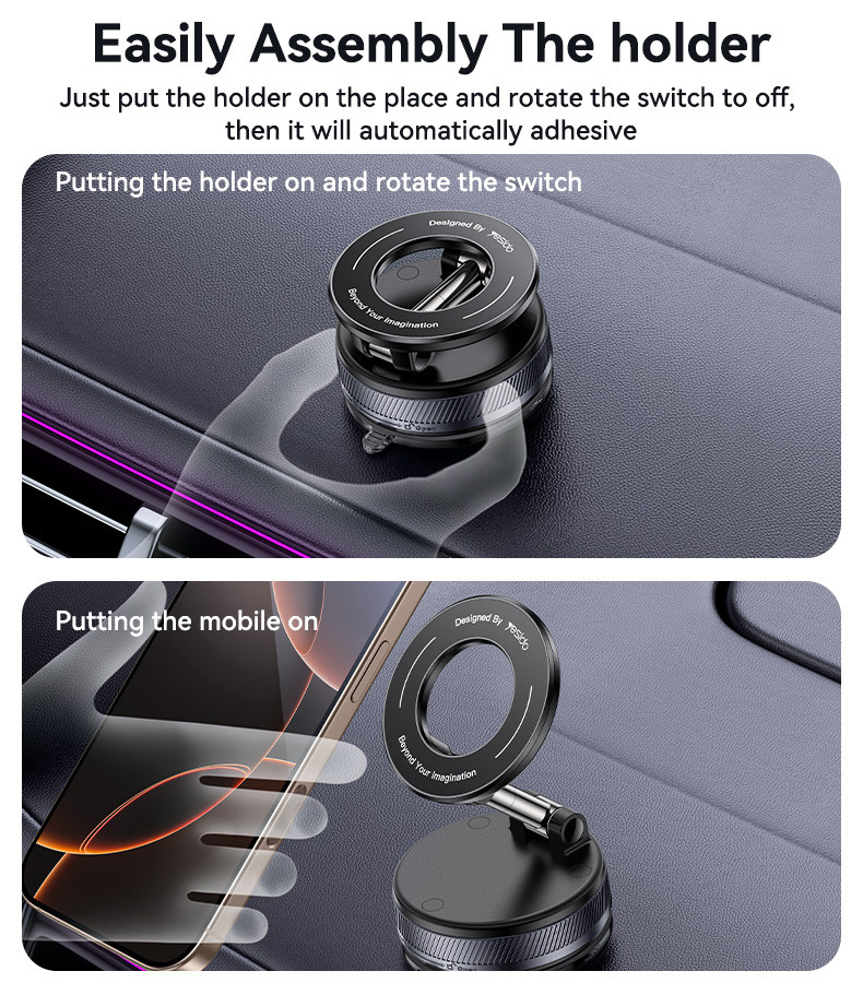 Yesido C228 Foldable Clamp Arm Magnetic Vacuum Suction Cup Car Phone Holder details