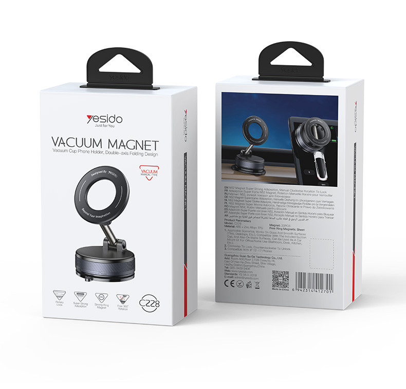 Yesido C228 Foldable Clamp Arm Magnetic Vacuum Suction Cup Car Phone Holder packaging