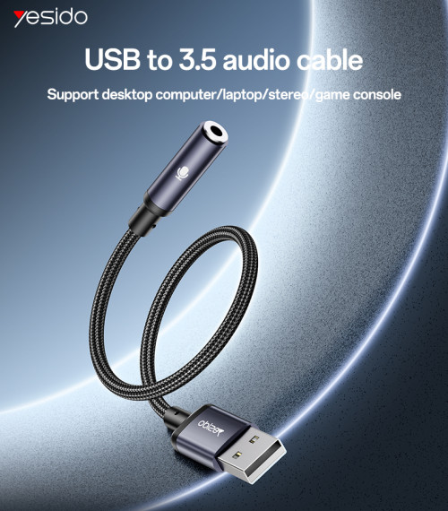 YAU46 Aluminum Alloy USB to 3.5MM High Ficelity Sound 48KHZ High Sampling Audio Cable