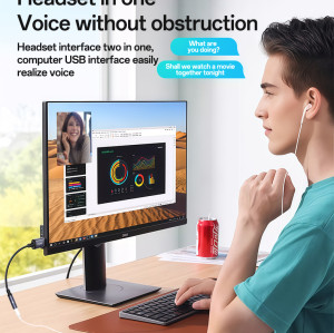 YAU46 Aluminum Alloy USB to 3.5MM High Ficelity Sound 48KHZ High Sampling Audio Cable