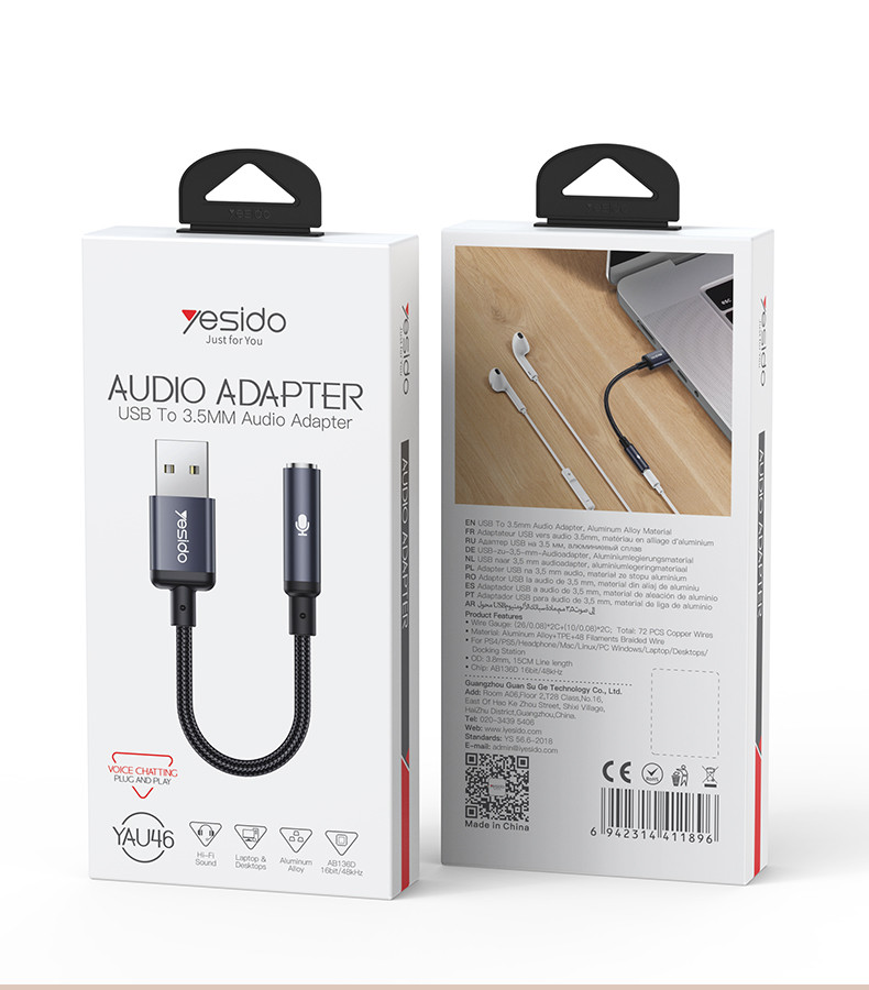 YAU46 USB to 3.5mm Audio Cable Packaging