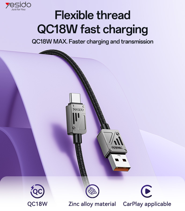 CA135C USB to Type-C 18W Fast Charging Flexible Thread Data Cable