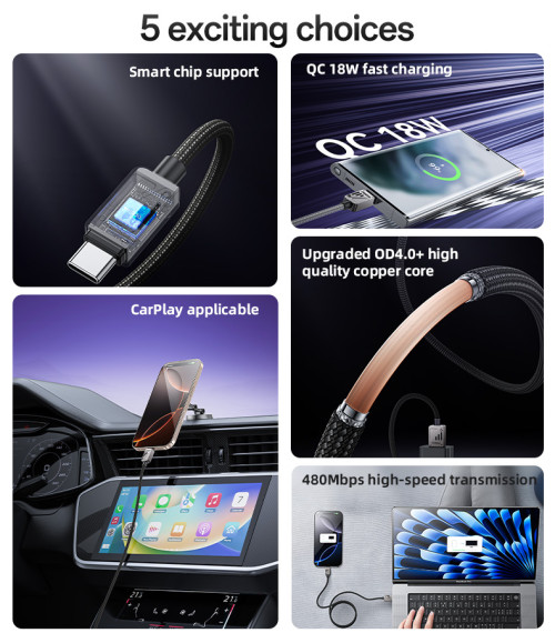 CA135C 1.2 Meter 18W Fast Charging USB to Type-C Flexible Thread  Zinc Alloy Data Cable