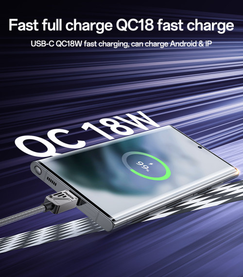 CA135C 1.2 Meter 18W Fast Charging USB to Type-C Flexible Thread  Zinc Alloy Data Cable