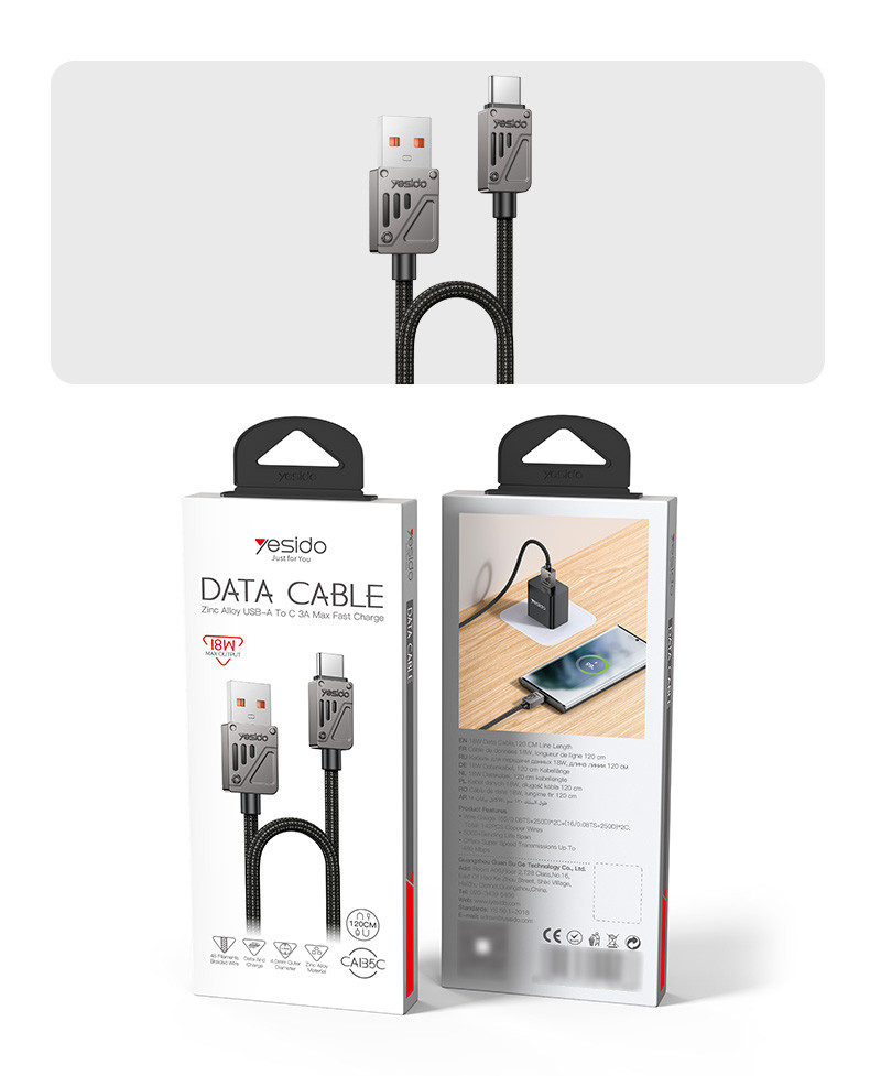 CA135C USB to Type-C 18W Fast Charging Flexible Thread Data Cable packaging