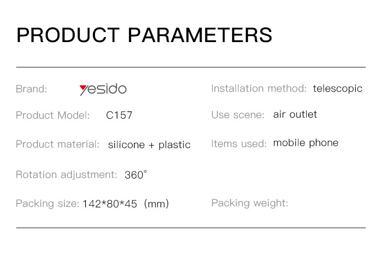 Yesido C157 Air Vent Magnetic Phone Holder Parameter