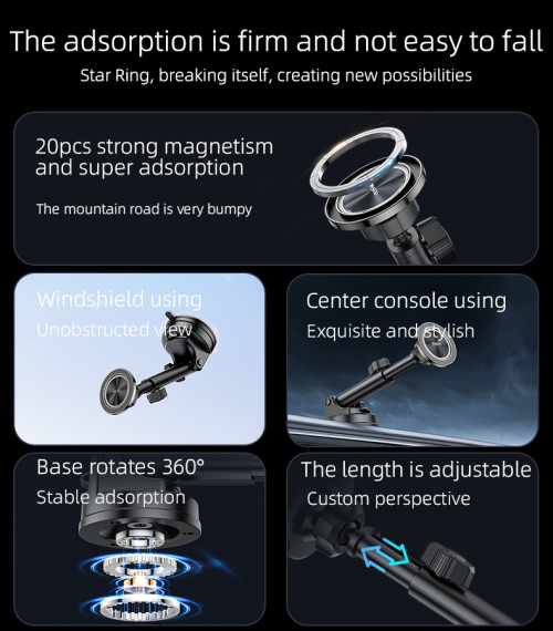 C179 360 Rotation Zinc Alloy 20pcs Magnetic Suction Star Ring Design Dashboard Car Phone Holder