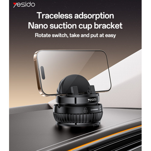 C272 360 Rotation One-touch Locking Nano Vacuum-level Suction Cup Dashboard Phone Holder