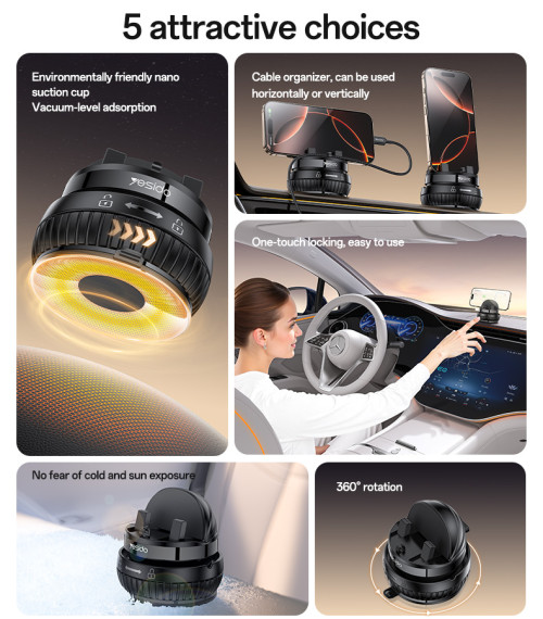 C272 360 Rotation One-touch Locking Nano Vacuum-level Suction Cup Dashboard Phone Holder