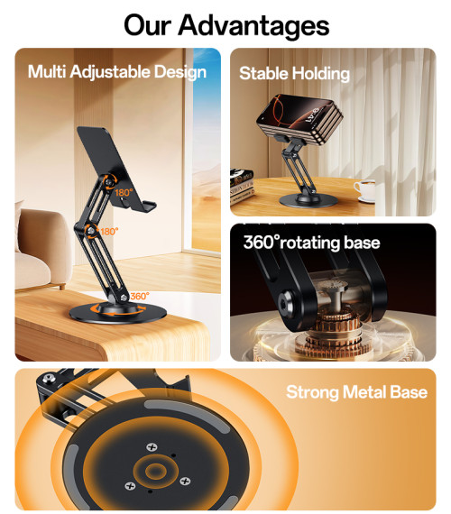 C300 360 Rotating Base Foldable Design Adjustable of Height Aluminum Alloy Metal Table Phone Holder