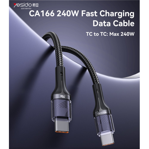 CA166 1.2M 240W Fast Charging Type-C to Type-C With 480Mbps Transfer Speed Data Cable