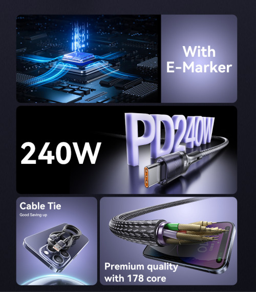 CA166 1.2M 240W Fast Charging Type-C to Type-C With 480Mbps Transfer Speed Data Cable