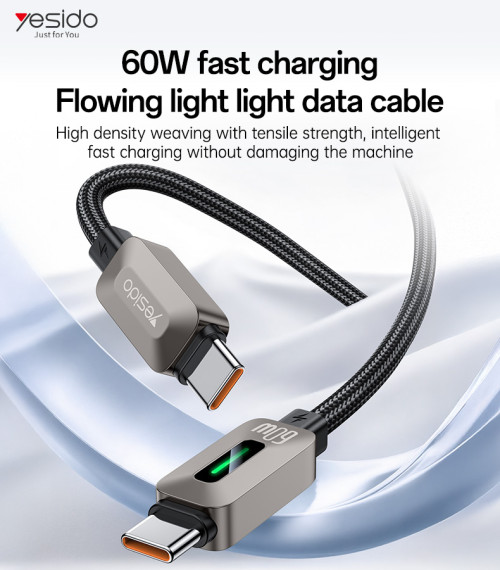 CA198 1.2 Meter 60W Fast Charging Type-C to Type-C CarPlay Applicable Zinc Alloy Data Cable