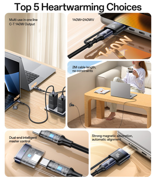 CA197 2 Meter 240W Fast Charging Type-C to Type-C/T 140W Magnetic Charging for IP Laptop Data Cable