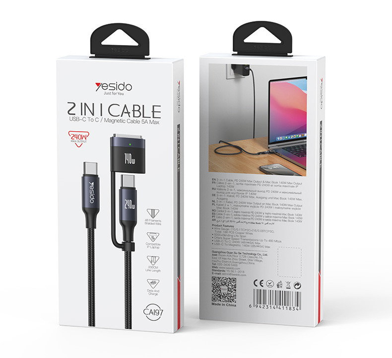 CA197 Type-C To Type-C/T 240W Fast Charging Data Cable packaging