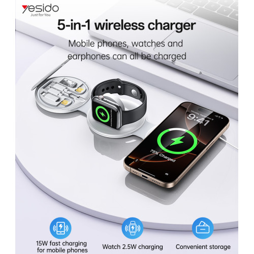 DS29 18W Fast Charging Lightweight Design 5 in 1 Multi Function Foldable Wireless Charger