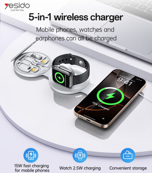 DS29 18W Fast Charging Lightweight Design 5 in 1 Multi Function Foldable Wireless Charger