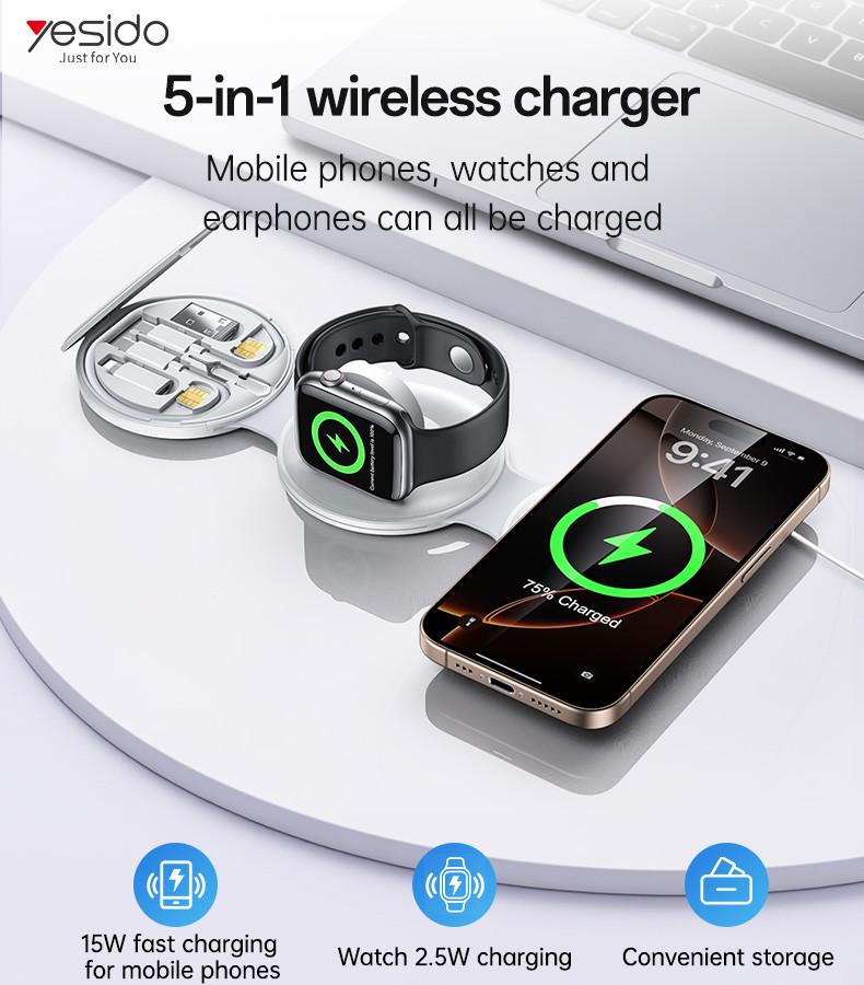 DS29 5 in 1 Multifunction Foldable Wireless Charger