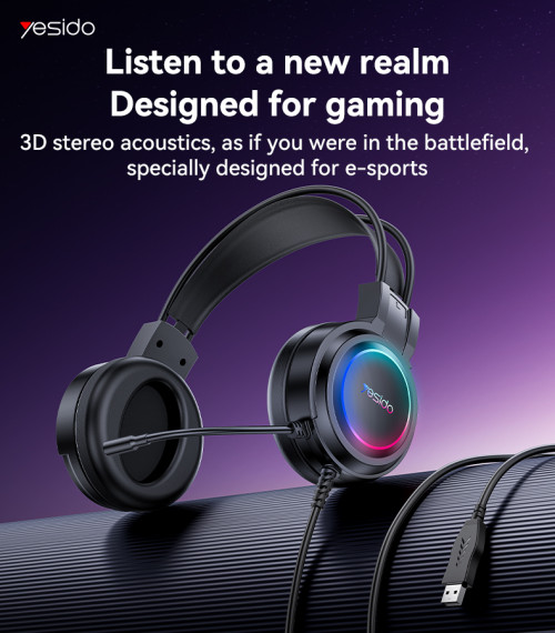 EK05 HD Microphone 3D Stereo Acoustics USB Interface RGB Gaming Wired Headset Wired Earphone