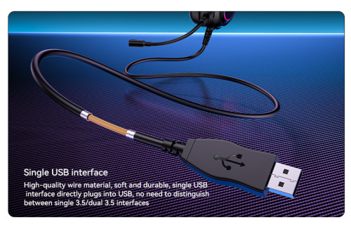 EK05 HD Microphone 3D Stereo Acoustics USB Interface RGB Gaming Wired Headset Wired Earphone