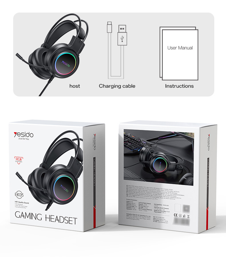 YESIDO EK05 USB Interface RGB Wired Gaming Headset Packaging