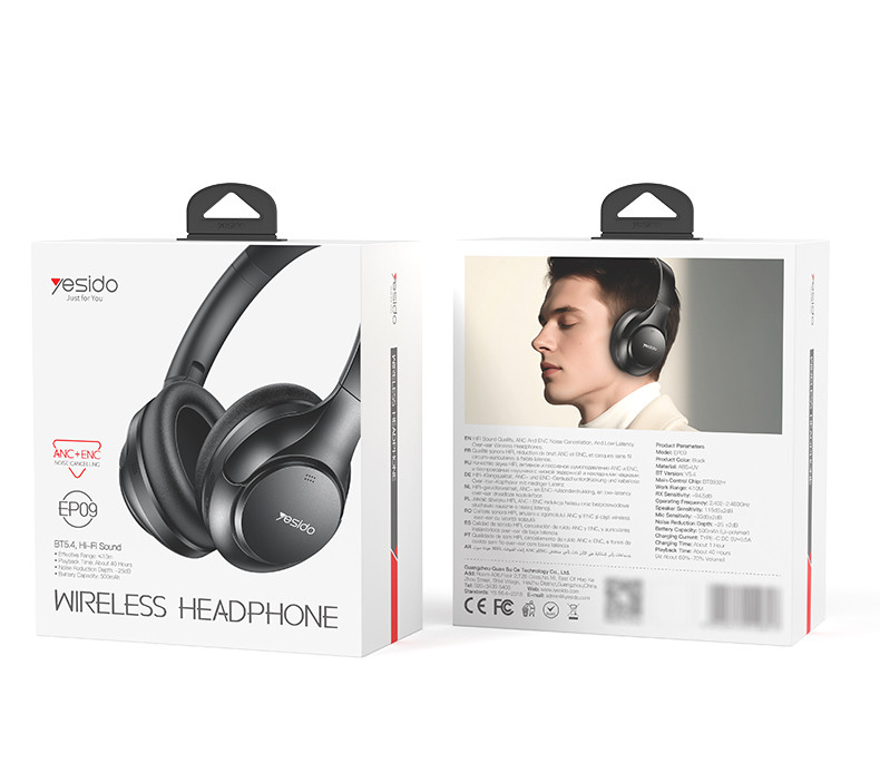 Yesido EP09 BT5.4 ANC&ENC Wireless Bluetooth Headset Packaging