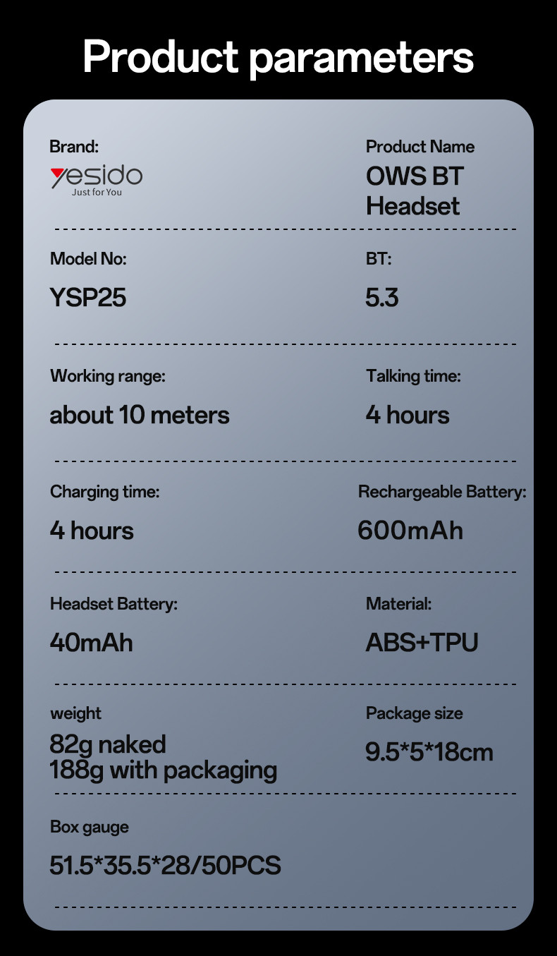 YSP25 BT5.3 IPX5 Waterproof OWS Wireless Earphones
