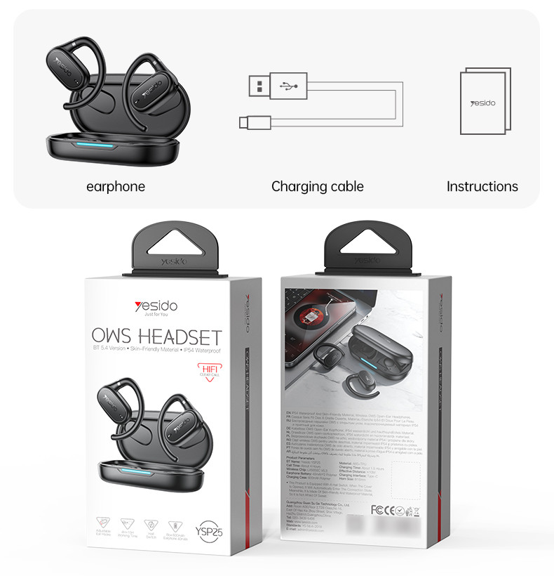 YSP25 BT5.3 IPX5 Waterproof OWS Wireless Earphones Packaging