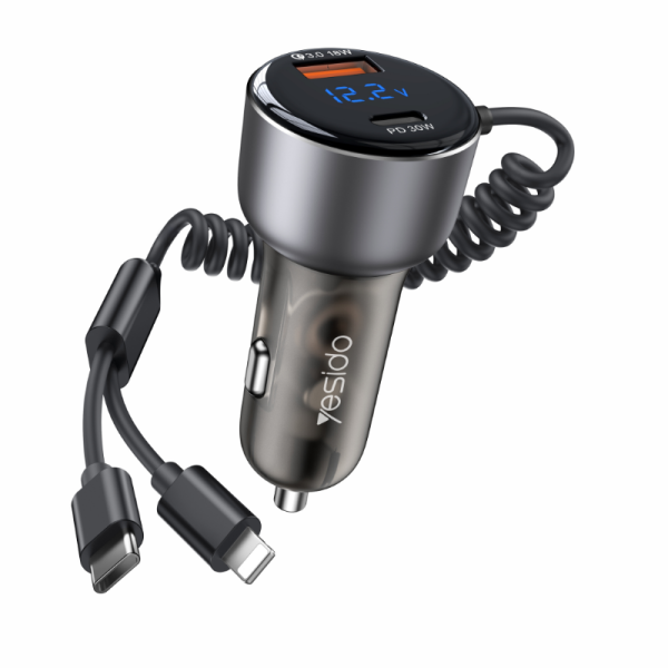 Y58 60W Fast Charging Car Charger | Built-in Type-C And Lightning cigarette lighting port charger