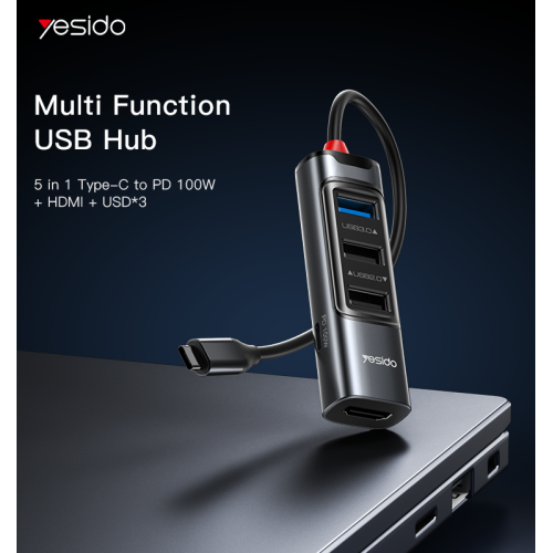 HB22 5 IN 1 USB C HUB | PD 100W For Laptop Tablet Mobile Phone Support OTG Function Adapter