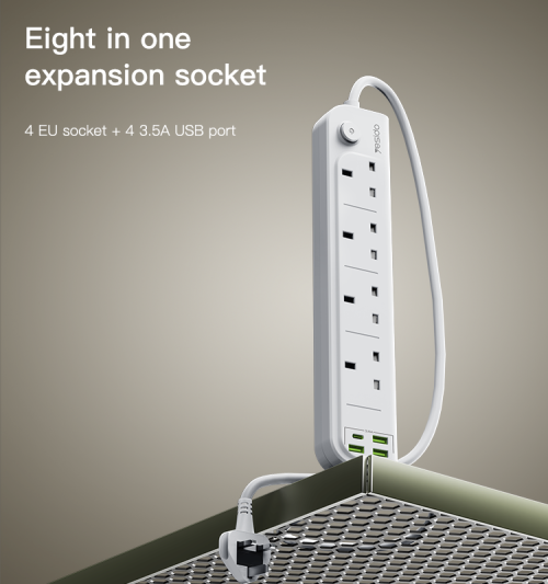 Yesido MC21 2 meters length Type C 15W USB Charging Ports UK Standard Power Socket 4 AC Outlets