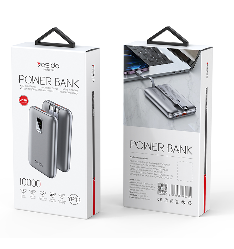 YESIDO YP48 22.5W 10000mAh Power Bank Packaging