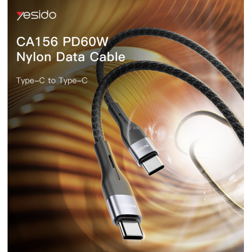 CA156 1.2Meter 60W Aluminum Alloy Nylon Braided Cable | Type-C To Type-C Fast Charge Data Cable
