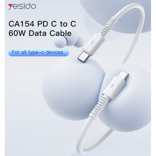 CA154 1Meter 60W PVC Cable | Type-C To Type-C Fast Charge Data Cable