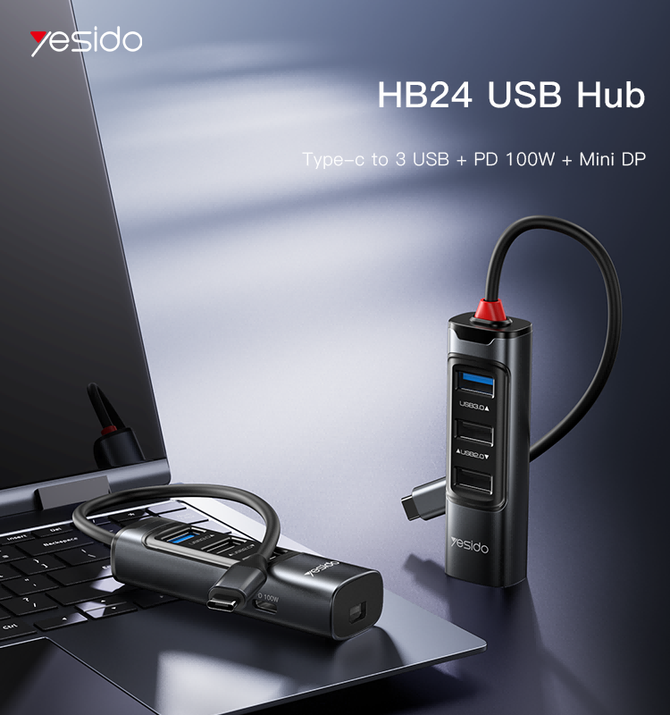 HB24 Type-C to USB and Charging USB Hub