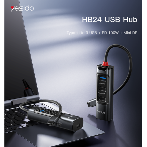 HB24 5 IN 1 USB C HUB | PD 100W For Laptop Tablet Mobile Phone Support OTG Function Adapter