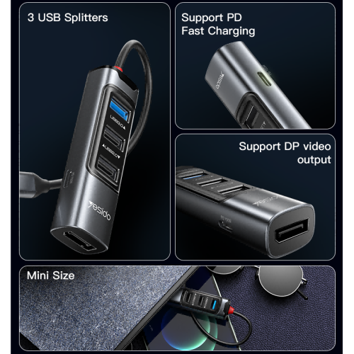 HB23 5 IN 1 USB C HUB | PD 100W For Laptop Tablet Mobile Phone Support OTG Function Adapter
