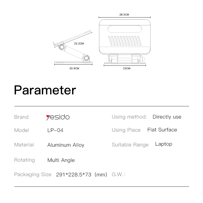 LP04 Aluminum Alloy Laptop Holder Parameter