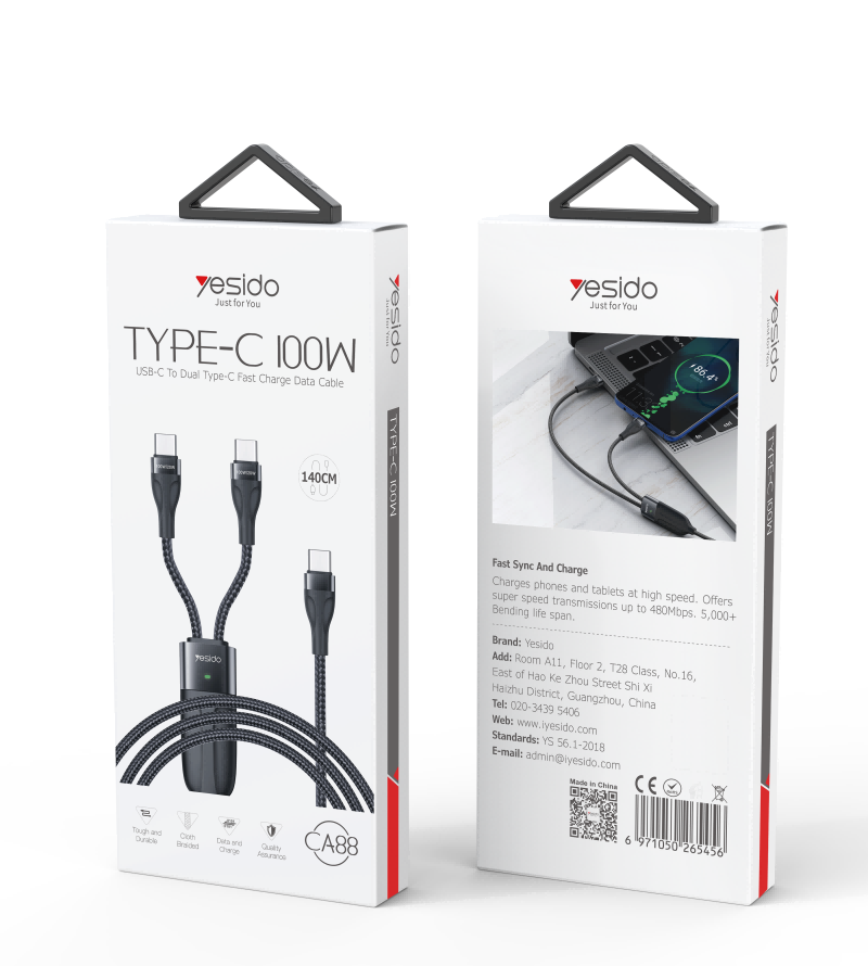 CA88 100W 2 in 1 TC To TC&TC Data Cable Packaging