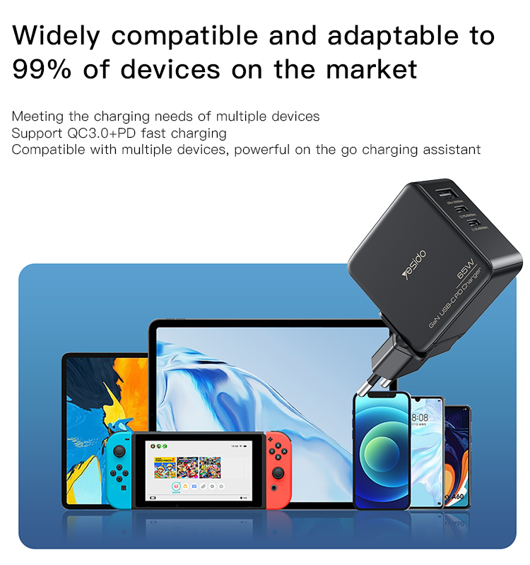 YC42 65W Wall Charger Adapter Details