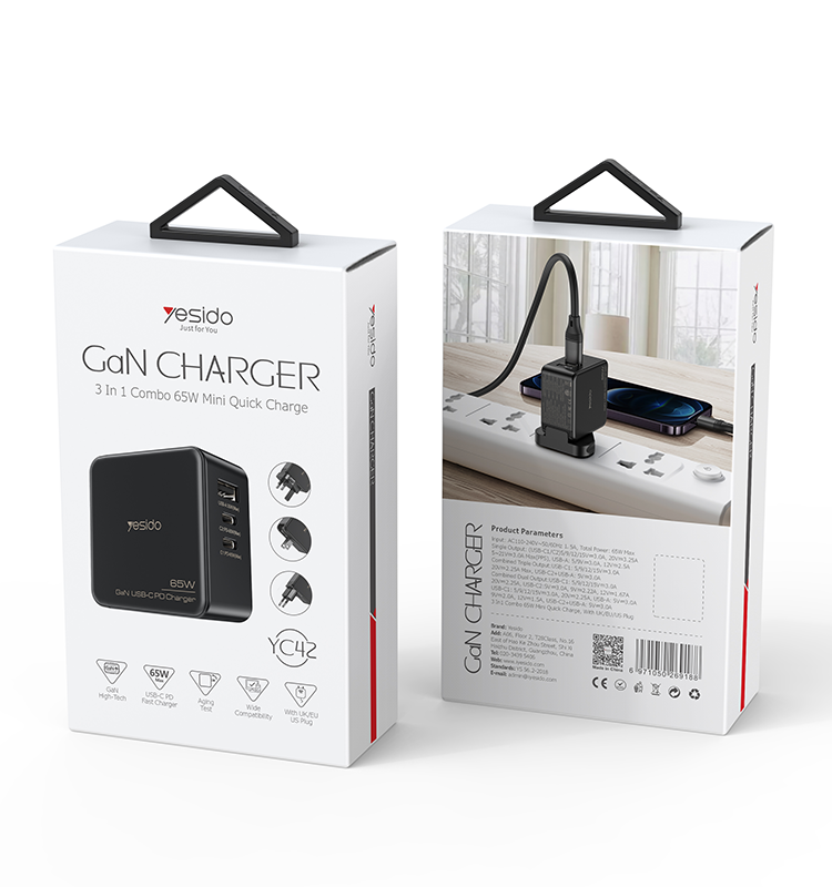 YC42 65W Wall Charger Adapter Packaging