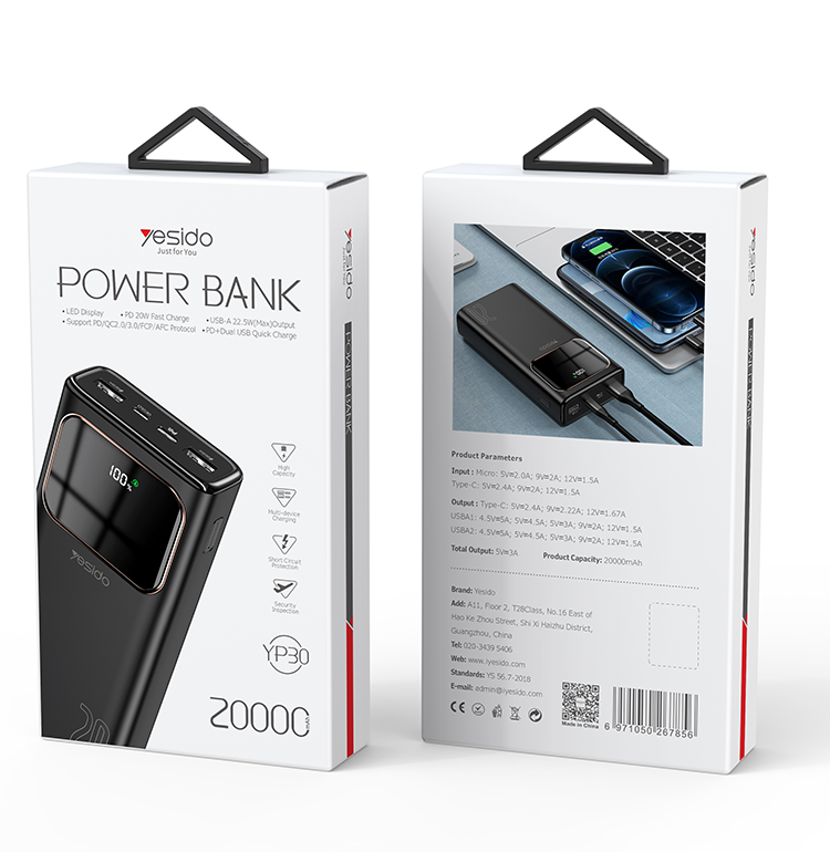 Yesido YP30 20000mAh Power Bank Packaging
