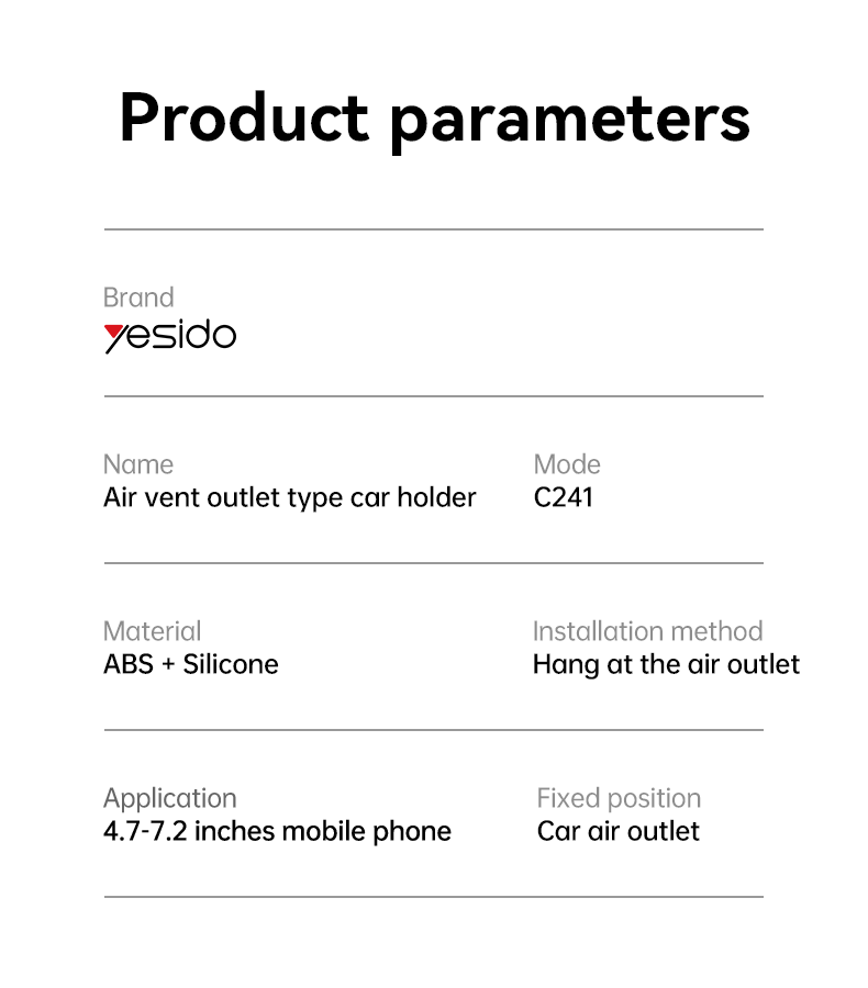 C241 Air Vent Spring Clip Phone Holder Parameter