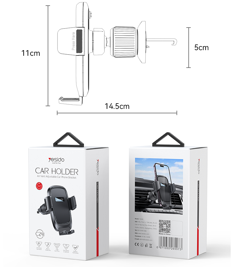 C241 Air Vent Spring Clip Phone Holder Packaging