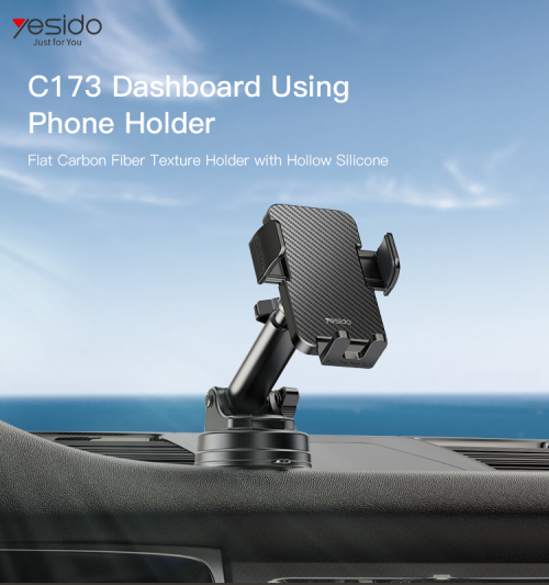 C173 Flat Carbon Fiber Texture Holder | with Hollow Silicone Dashboard Using Phone Holder