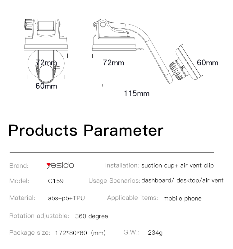 C159 Magnetic Phone Holder Parameter