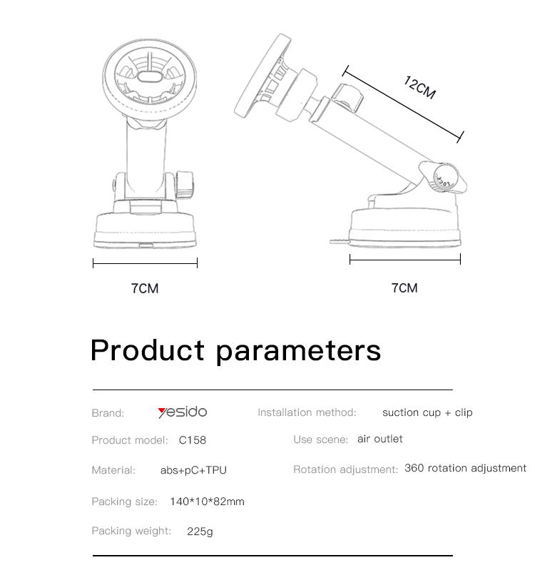 C158 Magnetic Phone Holder Parameter
