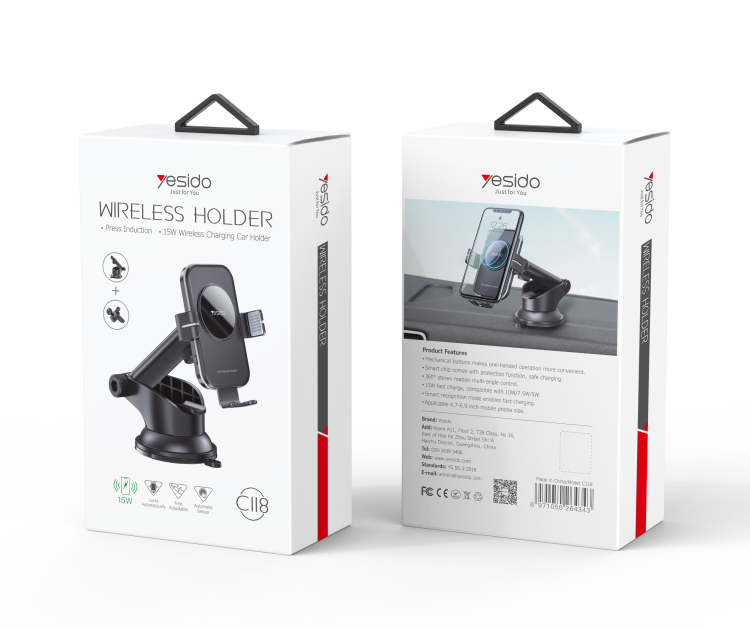 C118 15W Wireless Charging Phone Holder Packaging