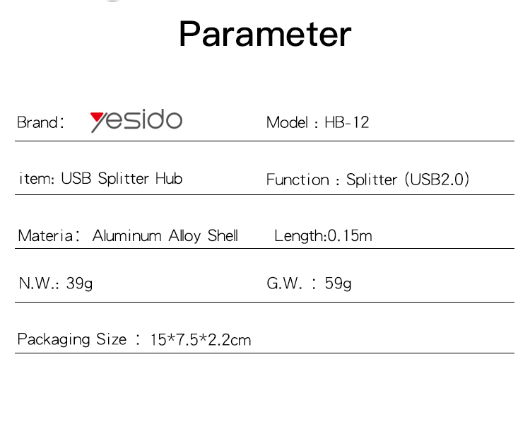 HB12 4 in 1 USB to 4 USB Hub Adapter Parameter