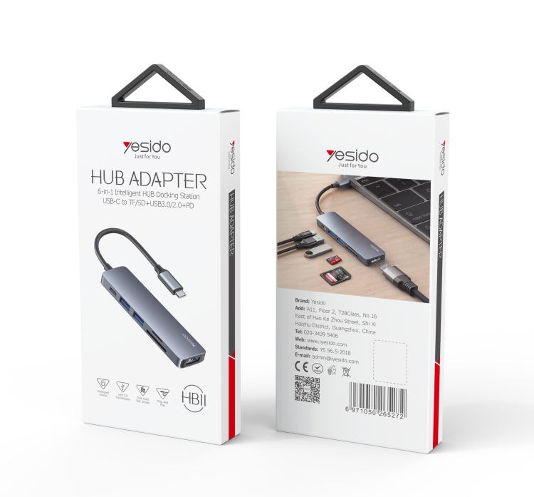 HB11 6 in 1 USB Hub Adapter Packaging